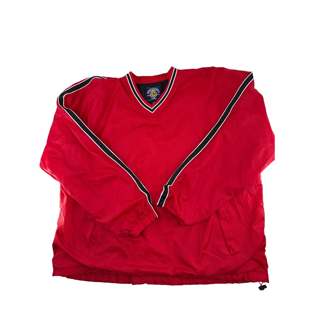 Vintage Steve & Barrys Red V-Neck Windbreaker Pullover XL Nylon Lined Jacket